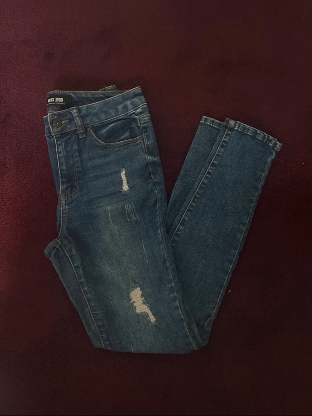 Wax Jean Women's Dark Blue Skinny Distressed Jeans